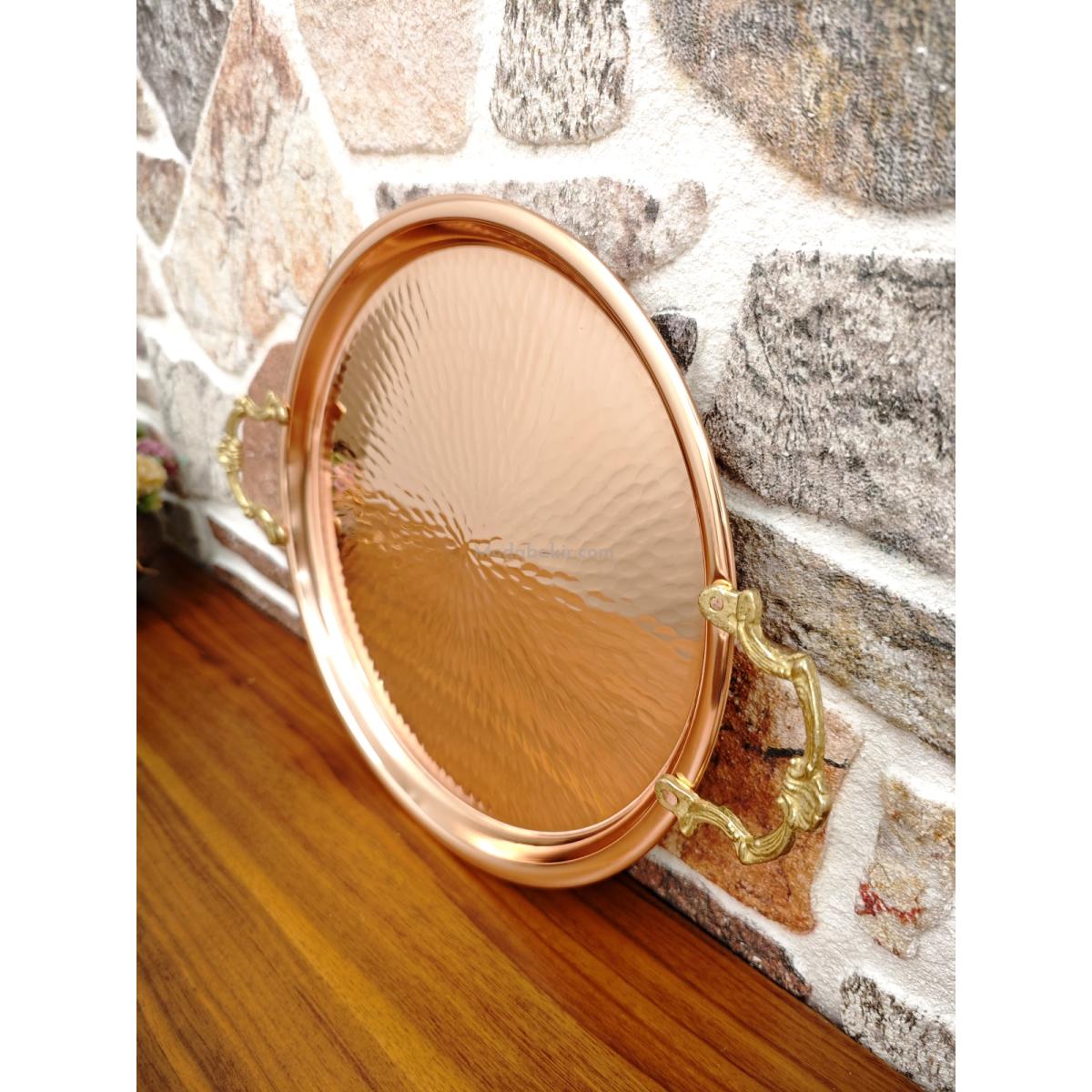 Kulplu Bakır Tepsi 45 Cm - Görsel 5