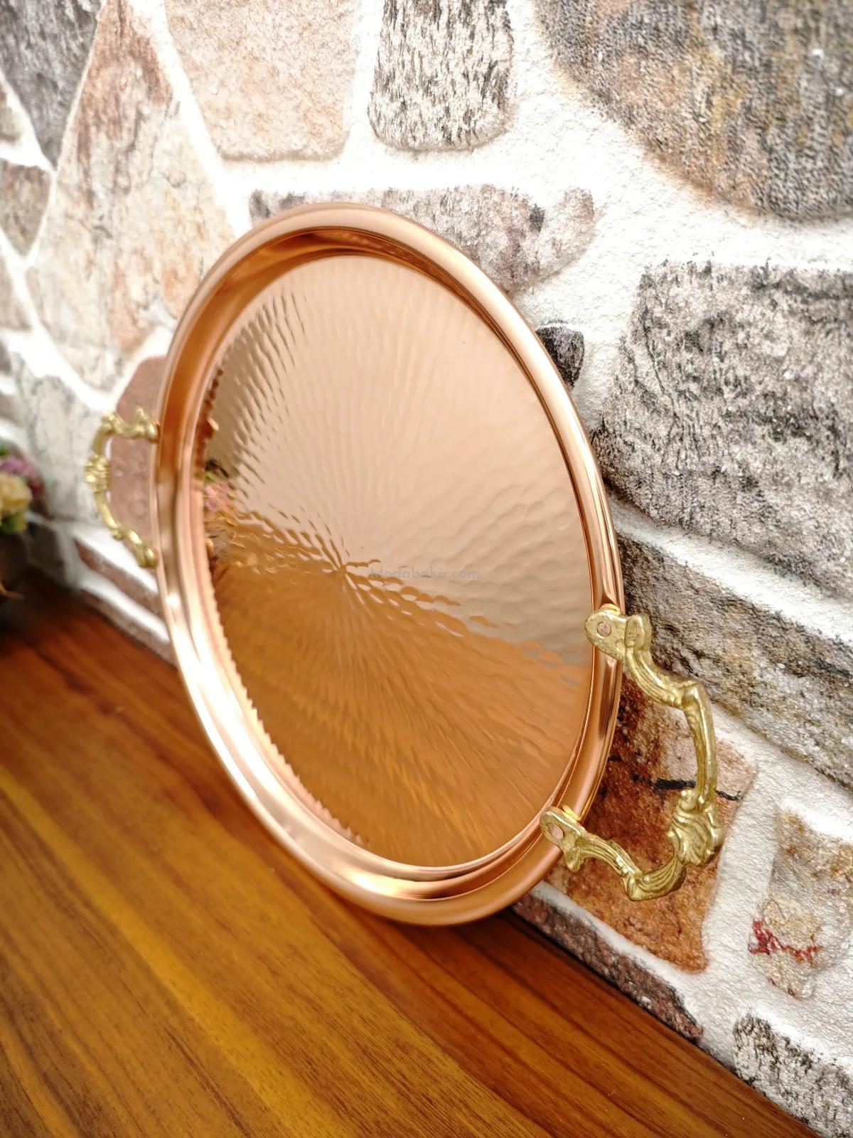 Kulplu Bakır Tepsi 30 Cm - Görsel 5