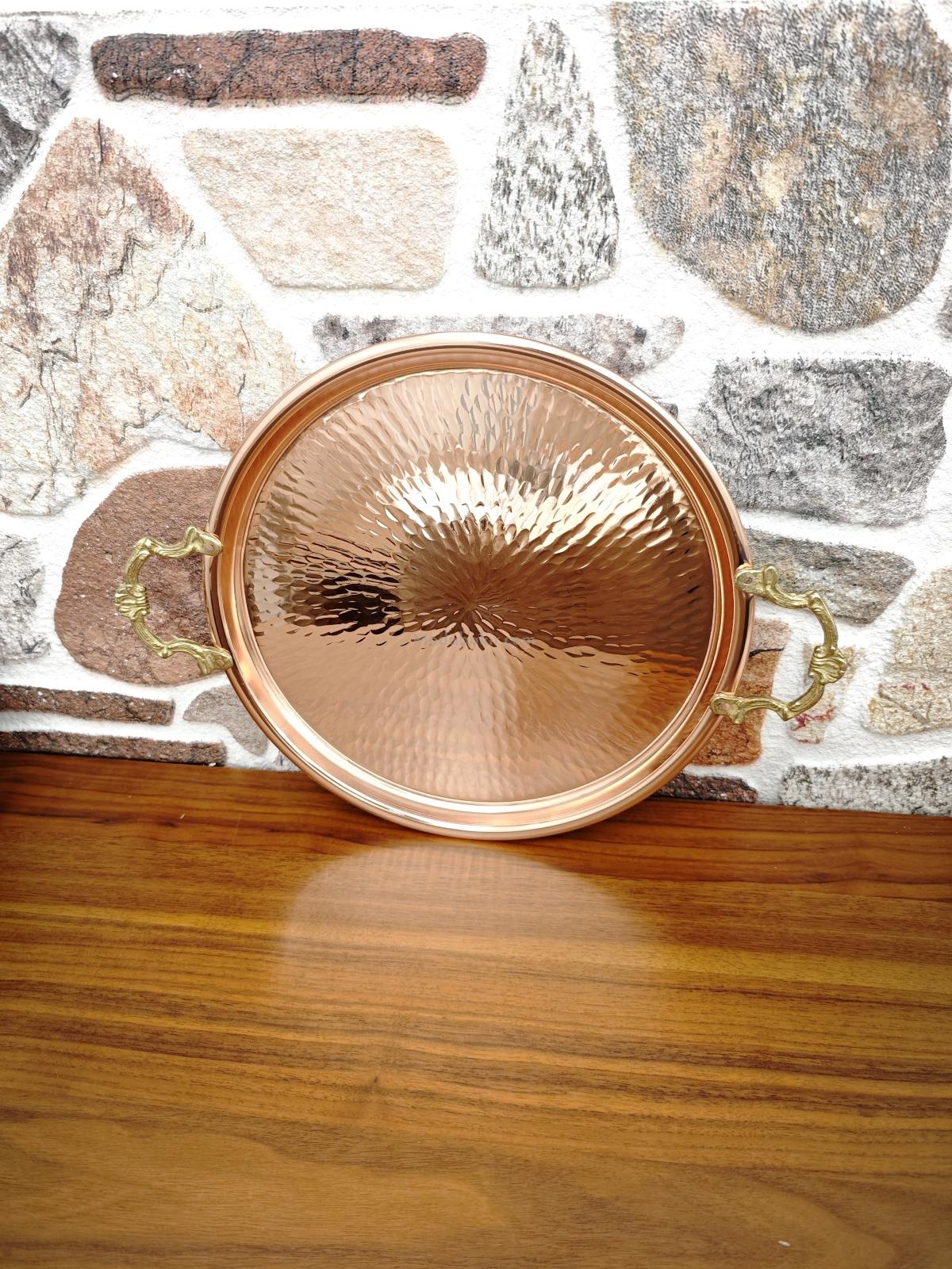 Kulplu Bakır Tepsi 40 Cm - Görsel 4