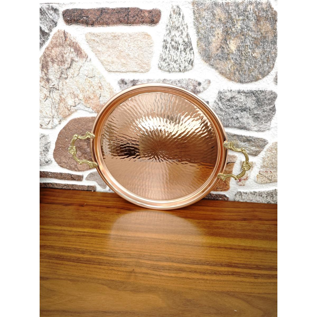 Kulplu Bakır Tepsi 40 Cm - Görsel 4