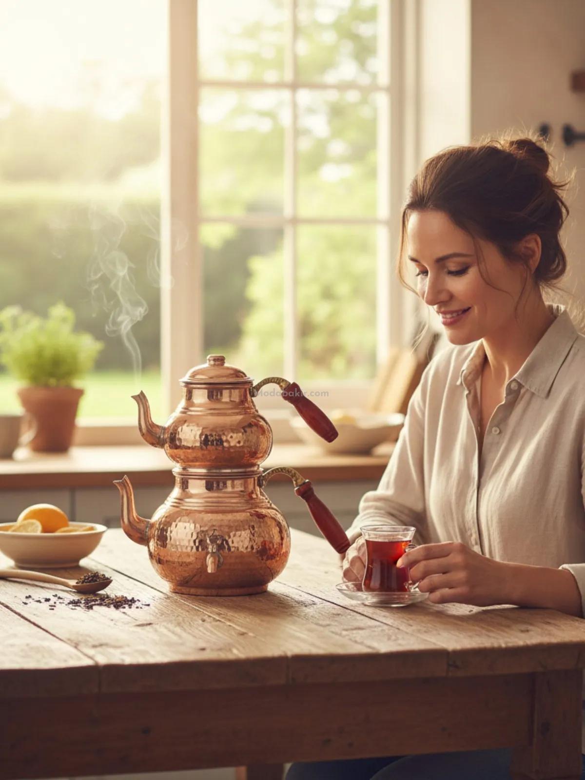 Midi Boy Bakır Çaydanlık - Görsel 4