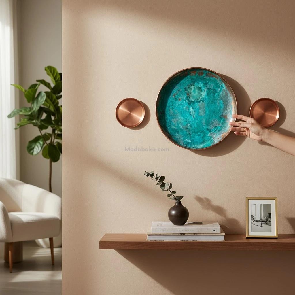 Moda Bakır Patina Duvar Tabağı Dekorasyon - Görsel 2