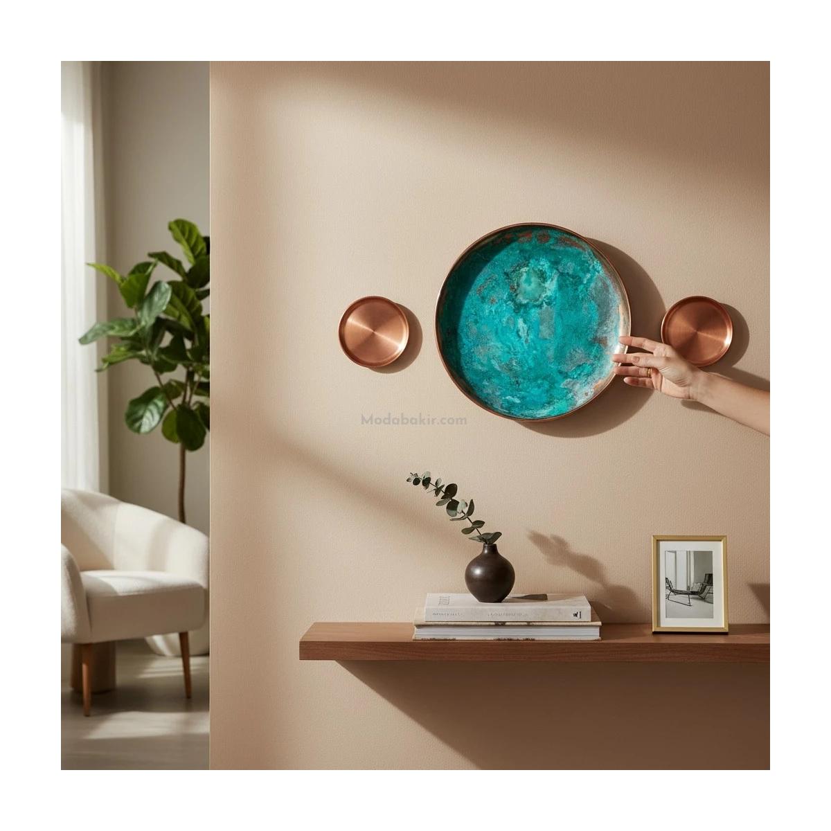 Moda Bakır Patina Duvar Tabağı Dekorasyon - Görsel 2