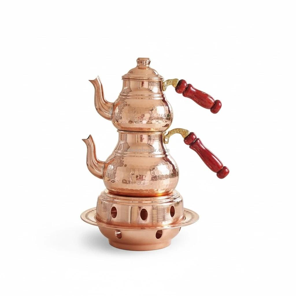 Osmanlı Ocaklı Bakır Çaydanlık Takımı Balkon Sefası Küçük Boy - Görsel 1