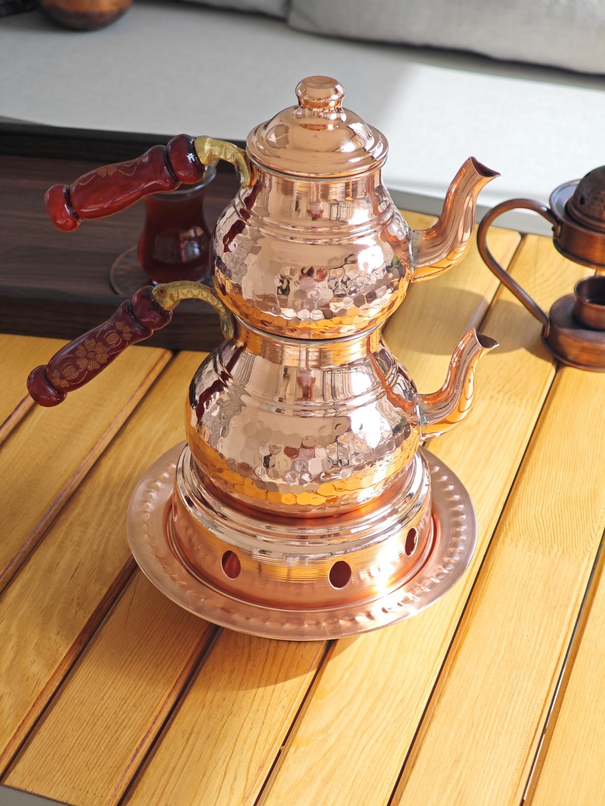 Osmanlı Ocaklı Bakır Çaydanlık Takımı Balkon Sefası Küçük Boy - Görsel 5