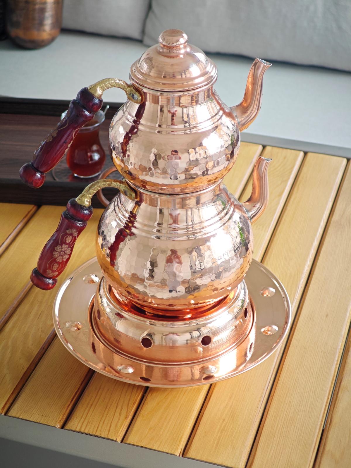 Osmanlı Ocaklı Bakır Çaydanlık Takımı Balkon Sefası Orta Boy - Görsel 2