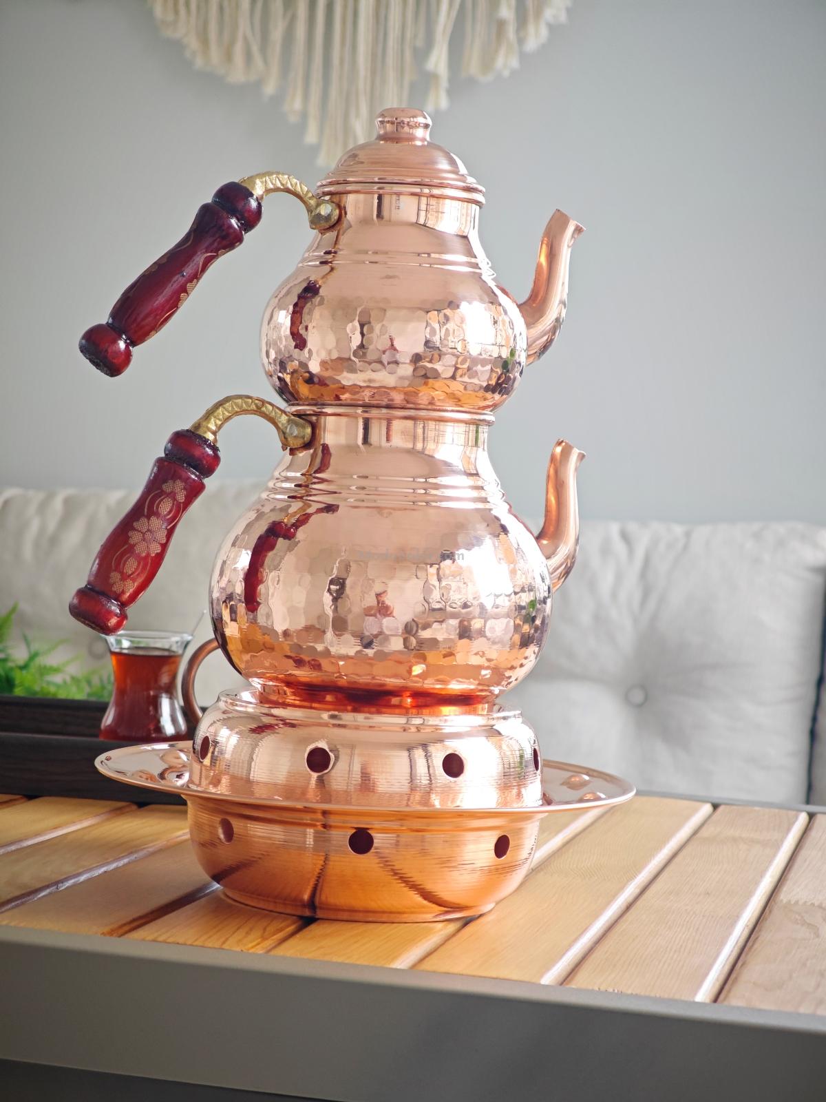 Osmanlı Ocaklı Bakır Çaydanlık Takımı Balkon Sefası Orta Boy - Görsel 4