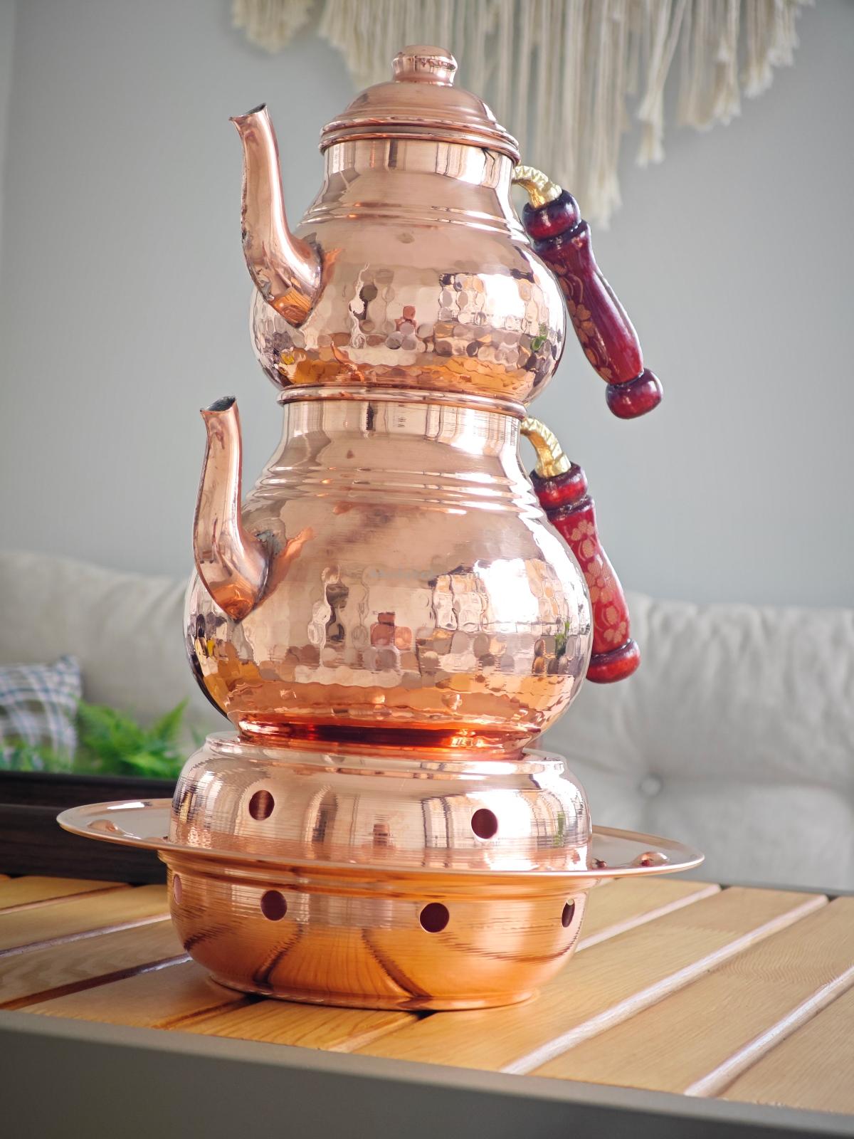 Osmanlı Ocaklı Bakır Çaydanlık Takımı Balkon Sefası Orta Boy - Görsel 5