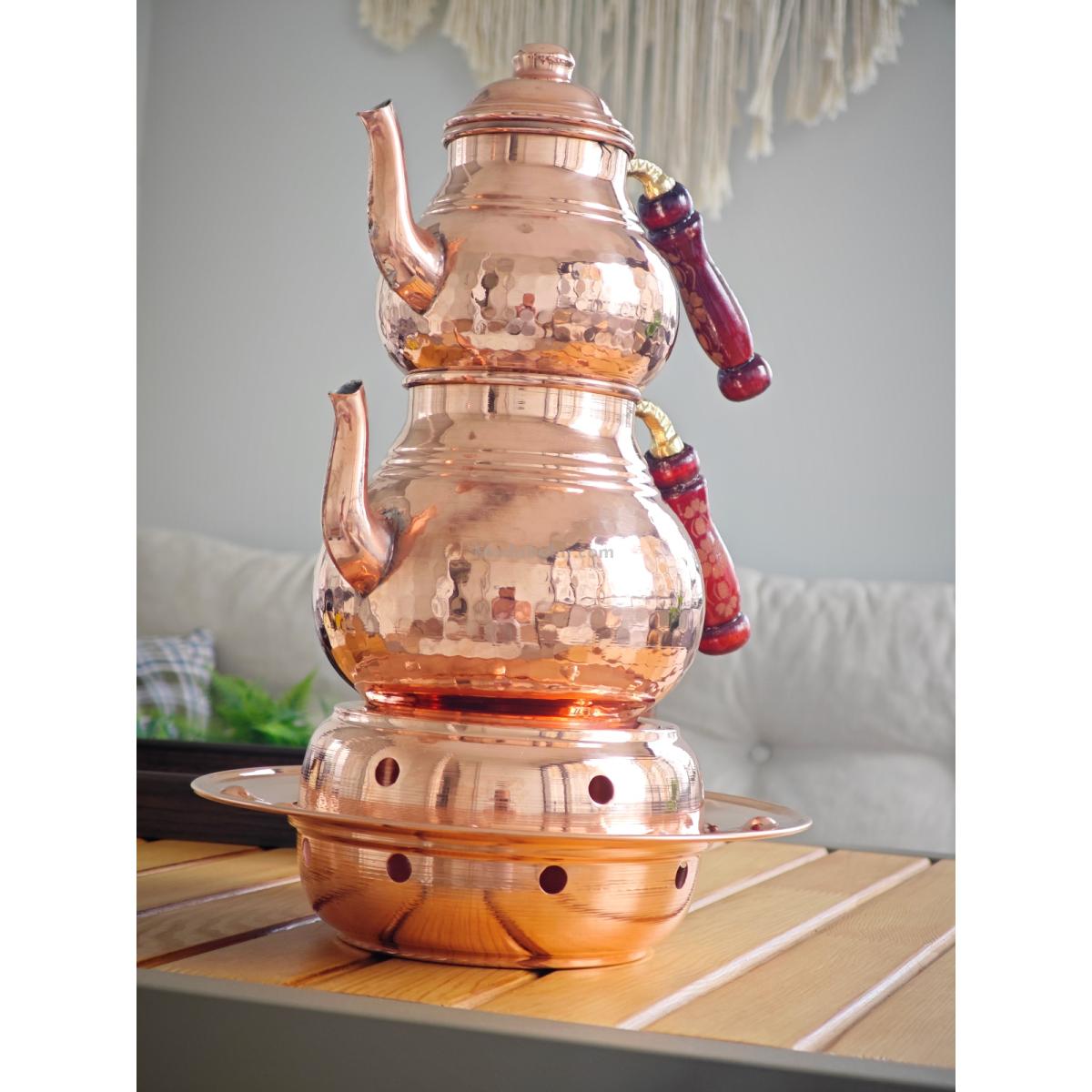 Osmanlı Ocaklı Bakır Çaydanlık Takımı Balkon Sefası Orta Boy - Görsel 5