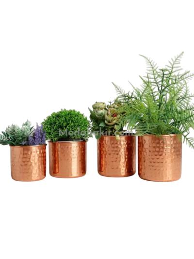 Moda Bakır 4-Piece Artisan Hand-Hammered Solid Copper Planter & Flower Pot Set