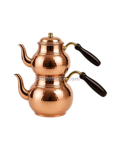 Moda Bakır Artisan Hand-Hammered Solid Copper Tea Kettle Set (Large Capacity)