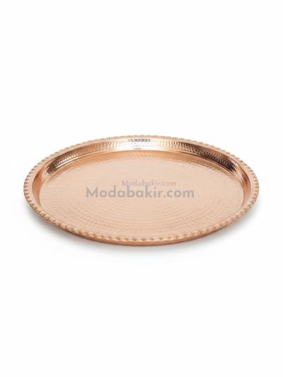 Moda Bakır 40 cm Hand-Hammered Round Solid Copper Serving Tray