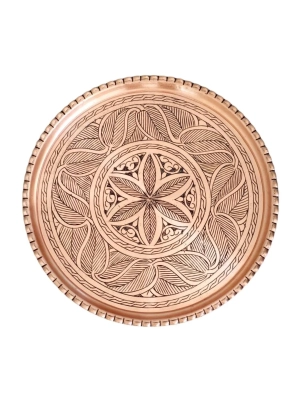 Moda Bakır 36 cm Artisan Hand-Carved Heavy-Gauge Copper Tray (1.2 mm Premium Thickness)