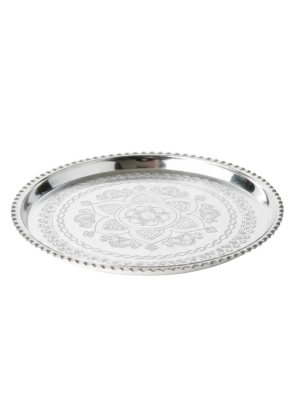 Moda Bakır 34 cm Artisan Hand-Hammered Tinned Copper Tray (Maraş-Style Decorated Platter)