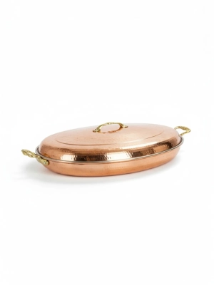 Moda Bakır 55 cm Professional Hand-Hammered Solid Copper Roasting Pan (Sac Tava) with Lid