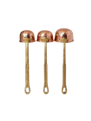 Moda Bakır 3-Piece Artisan Hand-Forged Solid Copper Ladle Set (Un-Tinned)