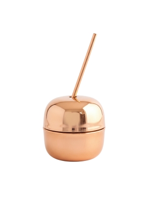 Hand-Crafted Apple-Shaped Copper Cocktail Mug with Straw