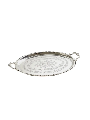 Moda Bakır 47 cm Grand Artisan Tinned Solid Copper Tray with Handles (Ceremonial Engagement & Serving Platter)