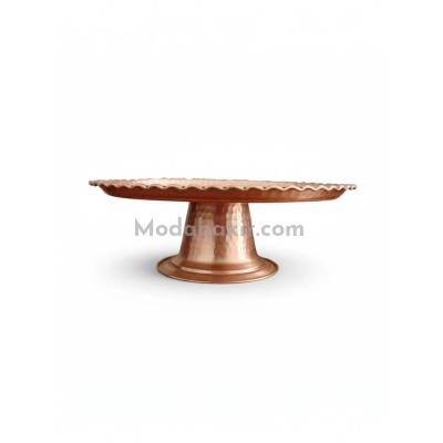 Moda Bakır 27 cm Artisan Hand-Hammered Matte Copper Pedestal Cake Stand / Presentation Tray