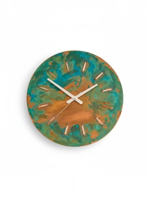 Moda Bakır 30 cm Natural Patina Solid Copper Wall Clock (Unique Artisan Decor)