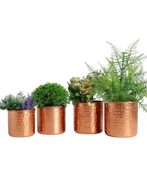 Moda Bakır 4-Piece Artisan Hand-Hammered Solid Copper Planter & Flower Pot Set
