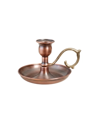Aged Handmade Copper Candlestick 