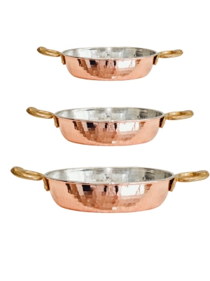 Moda Bakır 3-Piece Artisan Solid Copper Skillet & Sahan Set (14 cm, 16 cm, 18 cm)