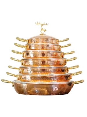 Moda Bakır 7-Piece Artisan Solid Copper Cookware Set (Lidded Skillets & Sahans | 14 cm to 27 cm)