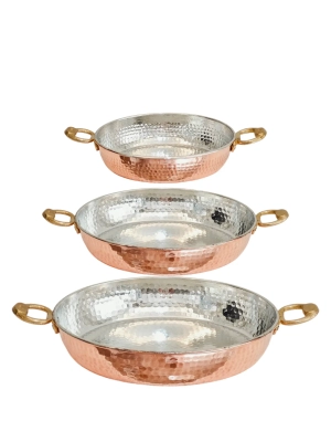 Moda Bakır 3-Piece Artisan Solid Copper Sahan & Skillet Set (22 cm, 24 cm, 27 cm)