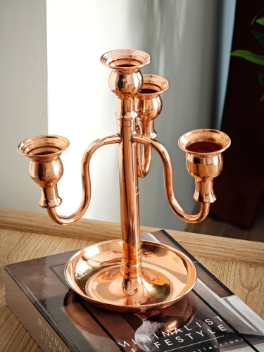 3 Lü Şamdan Mumluk Bakır - Görsel 3