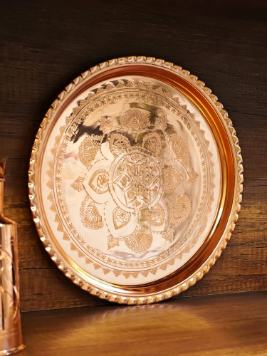 Bakır İşlemeli Tepsi 27 Cm - Görsel 3
