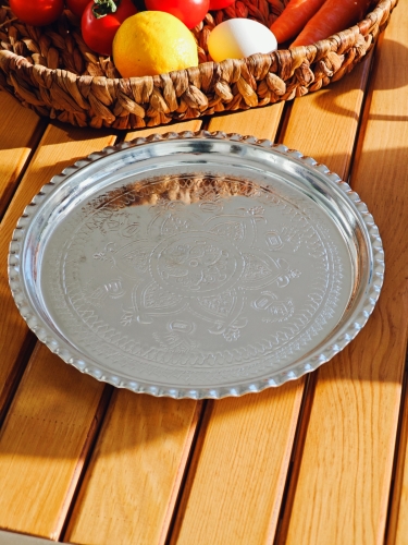 Bakır Kalaylı İşlemeli Tepsi 30 Cm - Görsel 3