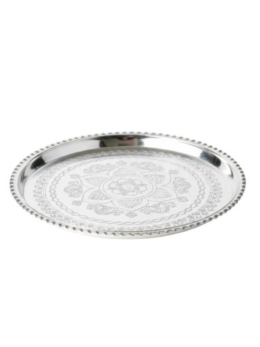 Bakır Kalaylı İşlemeli Tepsi 40 Cm - Görsel 1