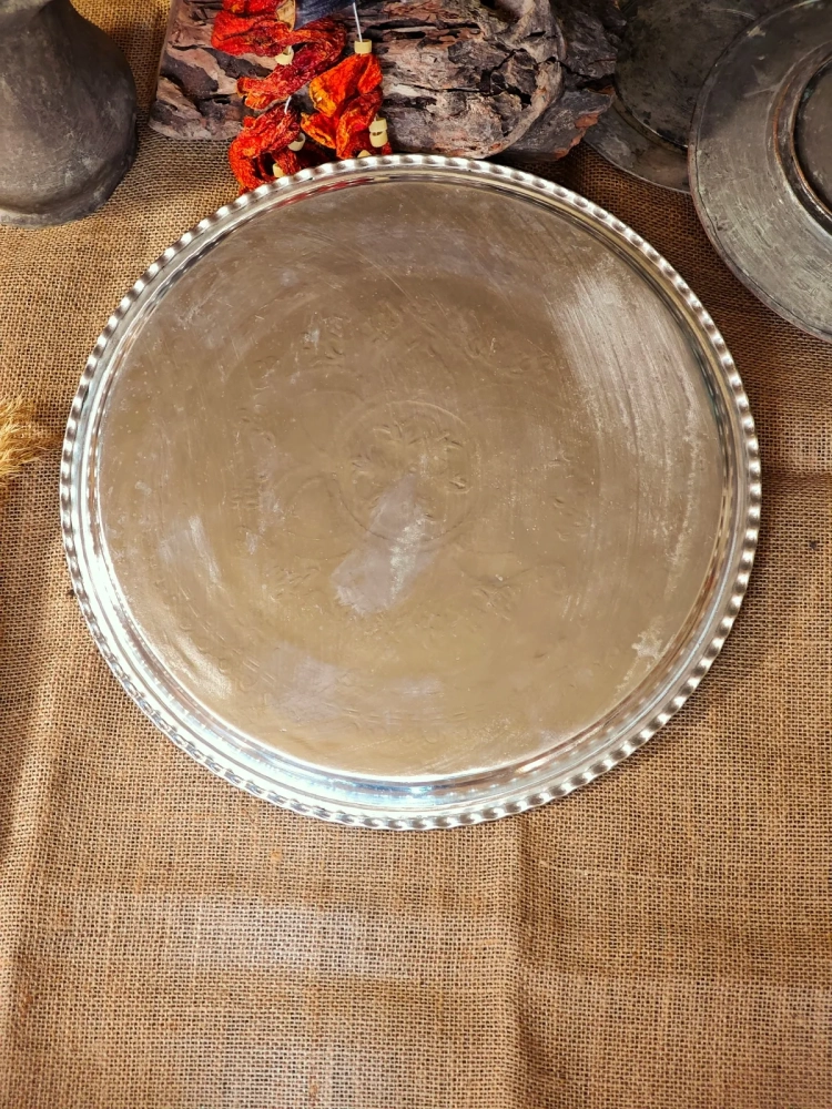 Bakır Kalaylı İşlemeli Tepsi 34 Cm - Görsel 3