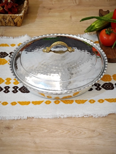 Bakır Pilav Tencere El Yapımı 30 Cm Gümüş - Görsel 3