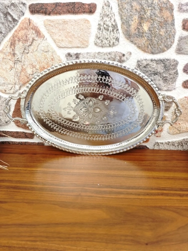 Bakır Kulplu Servis Tepsi 35 Cm - Görsel 2