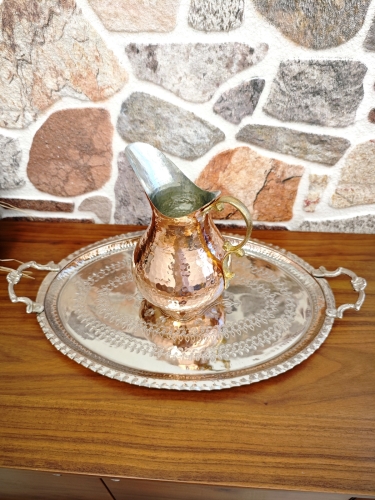 Bakır Kulplu Servis Tepsi 40 Cm - Görsel 3
