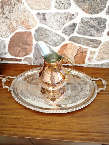 Bakır Kulplu Servis Tepsi 35 Cm - Görsel 3