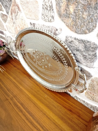 Bakır Kulplu Servis Tepsi 35 Cm - Görsel 4