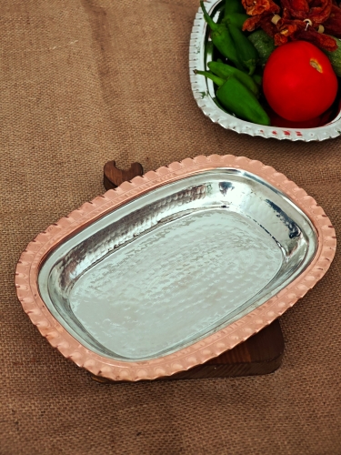 Dikdörtgen Bakır Servis Sunum Tepsi 33 cm - Görsel 2