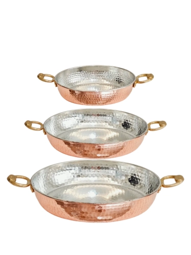 Kalın Bakır Tava Seti 22-24-27 cm - Görsel 1