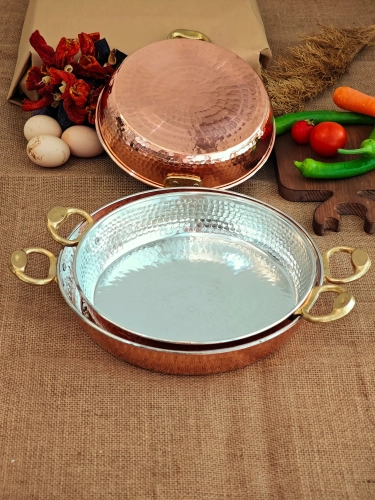 Kalın Bakır Tava Seti 22-24-27 cm - Görsel 4