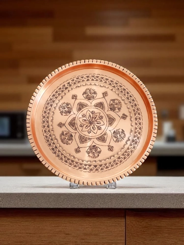 Kırmızı Bakır Şark Köşesi Tepsi 30 Cm - Görsel 3