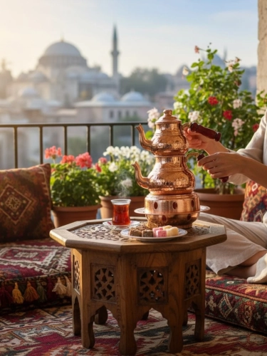 Osmanlı Ocaklı Bakır Çaydanlık Takımı Balkon Sefası Küçük Boy - Görsel 2