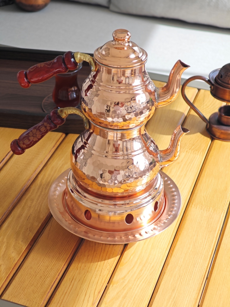 Osmanlı Ocaklı Bakır Çaydanlık Takımı Balkon Sefası Küçük Boy - Görsel 5
