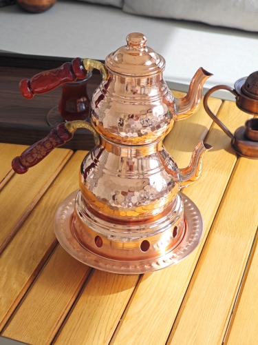 Osmanlı Ocaklı Bakır Çaydanlık Takımı Balkon Sefası Küçük Boy - Görsel 5