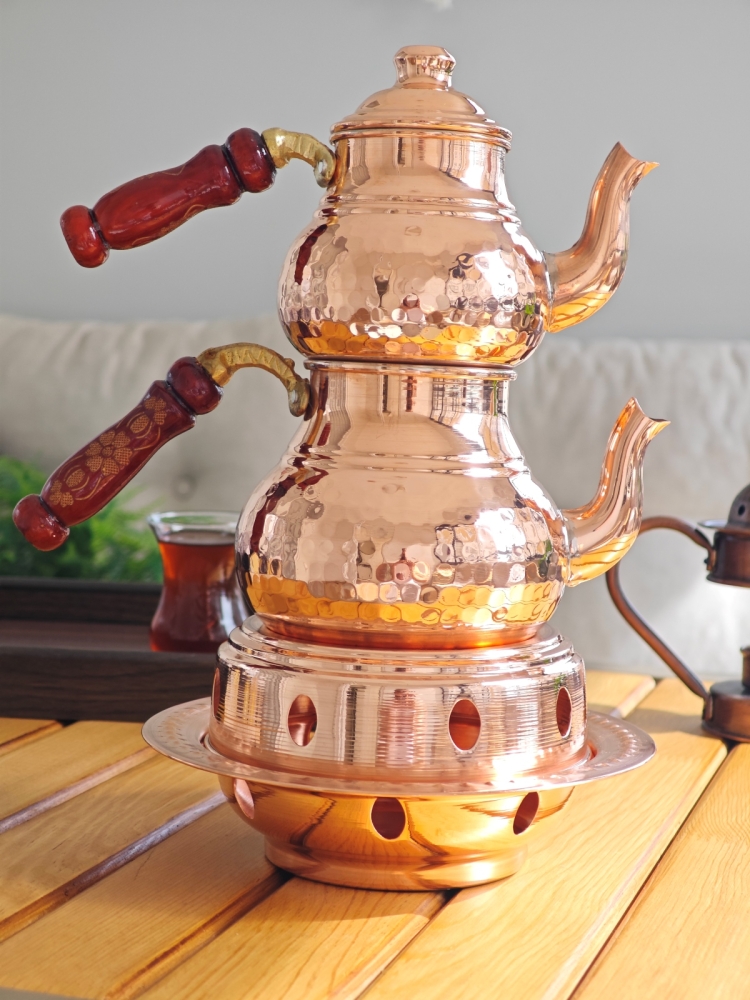 Osmanlı Ocaklı Bakır Çaydanlık Takımı Balkon Sefası Küçük Boy - Görsel 6