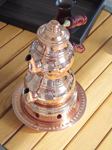 Osmanlı Ocaklı Bakır Çaydanlık Takımı Balkon Sefası Küçük Boy - Görsel 7