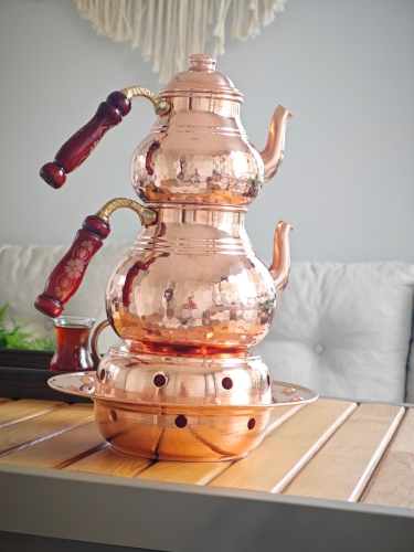 Osmanlı Ocaklı Bakır Çaydanlık Takımı Balkon Sefası Orta Boy - Görsel 4